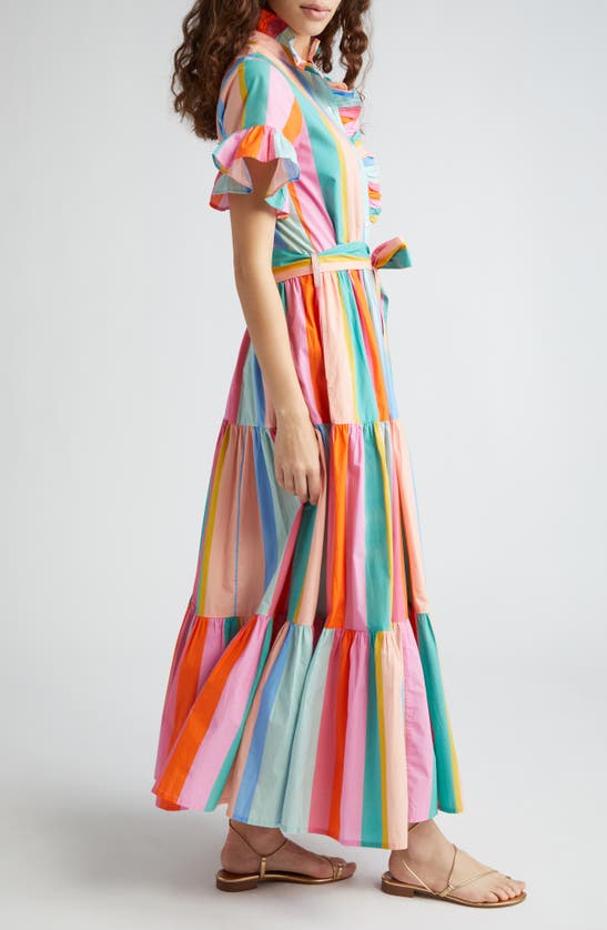 Shop Mille Victoria Ruffle Front Dress In Confetti Stripe