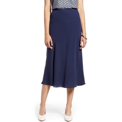 Halogen Bias Cut A-Line Midi Skirt, Blue
