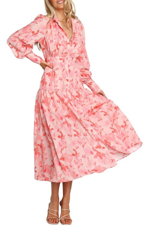 Petal & Pup Forever Print Long Sleeve Tiered Midi Dress Pink at Nordstrom,
