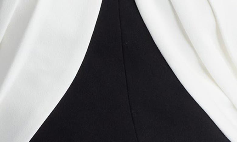 Shop Tadashi Shoji Front Twist Long Sleeve Crepe Gown In Ivory/ Black