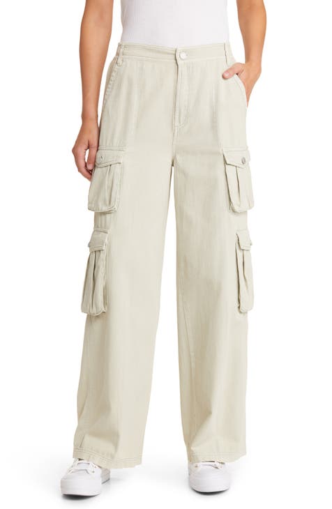 High Waist Stretch Cargo Pants for Women Baggy Multiple Pockets Relaxed Fit  Straight Wide Leg Pants (Beige-c, S) at  Women's Clothing store