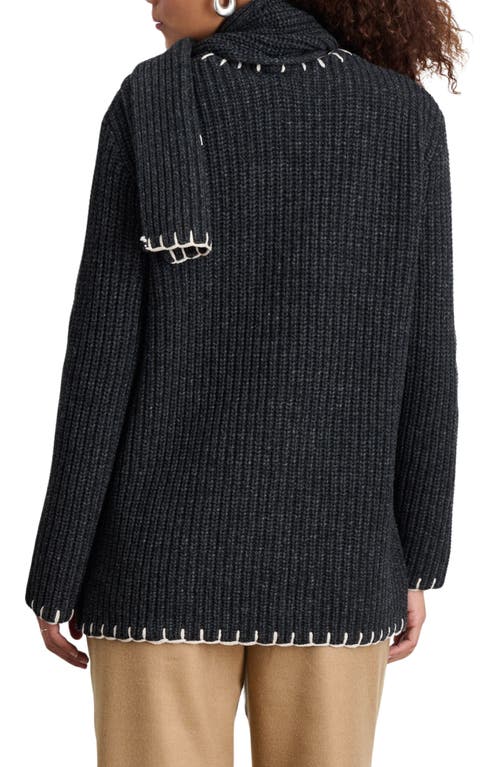 Shop Alex Mill Mae Whipstitch Detail Wool Blend Cardigan With Removable Scarf In Charcoal