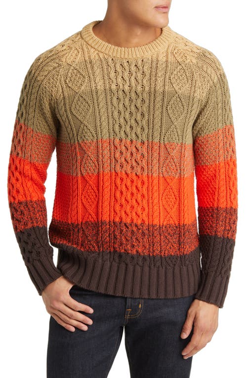 L.l.bean Fisherman Stripe Cable Stitch Cotton Sweater In Darkest Brown