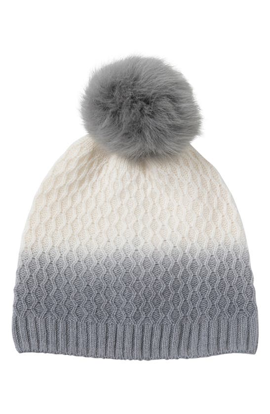 Amicale Cashmere Dip Dye Hat With Genuine Shearling Pom In Ivory Multi
