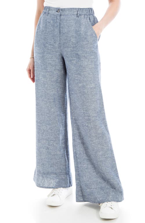 Shop Max Studio High Waist Wide Leg Linen Blend Pants In Navy-xdye
