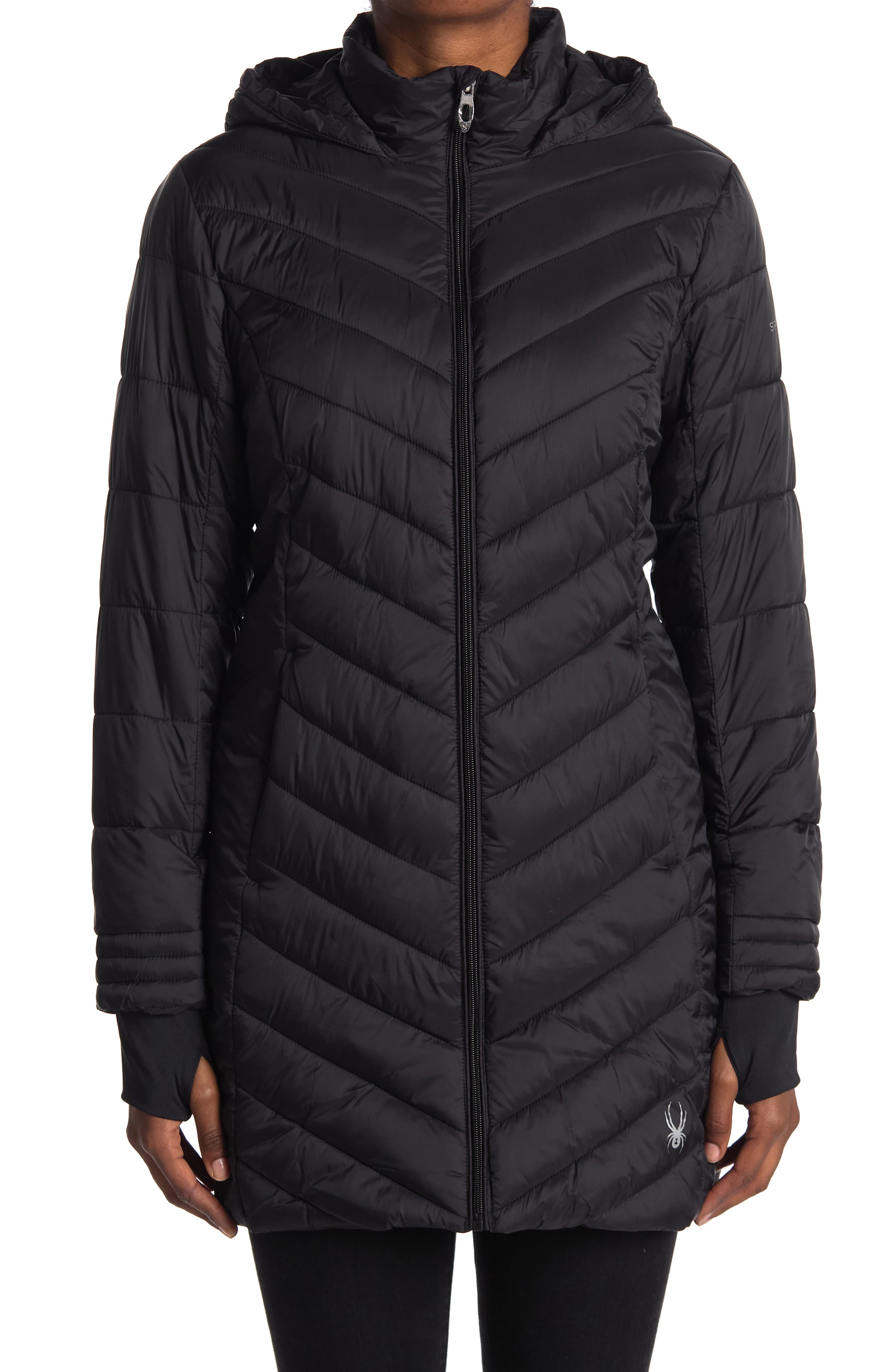 spyder long down jacket