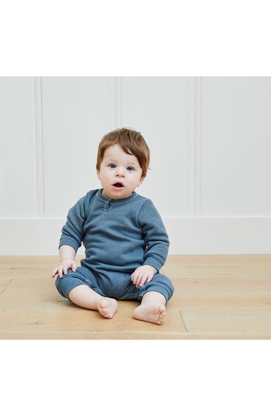 Shop Paigelauren Long Sleeve Henley Romper In Blue