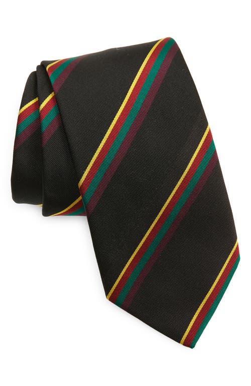 Drake's Regimental Stripe Silk Tie In Black