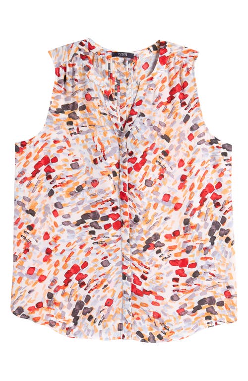 Shop Nydj Print Pleat Back Sleeveless Split Neck Blouse In Rocoso Way