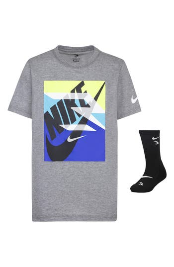 3 Brand Kids' Gradient Box Logo Short Sleeve T-shirt & Socks Set In Gray