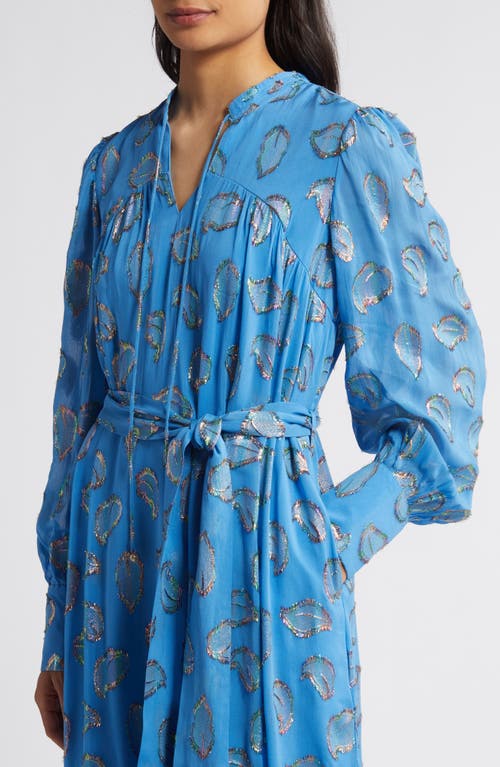 CIEBON CIEBON ERIANA METALLIC LONG SLEEVE BELTED MAXI DRESS
