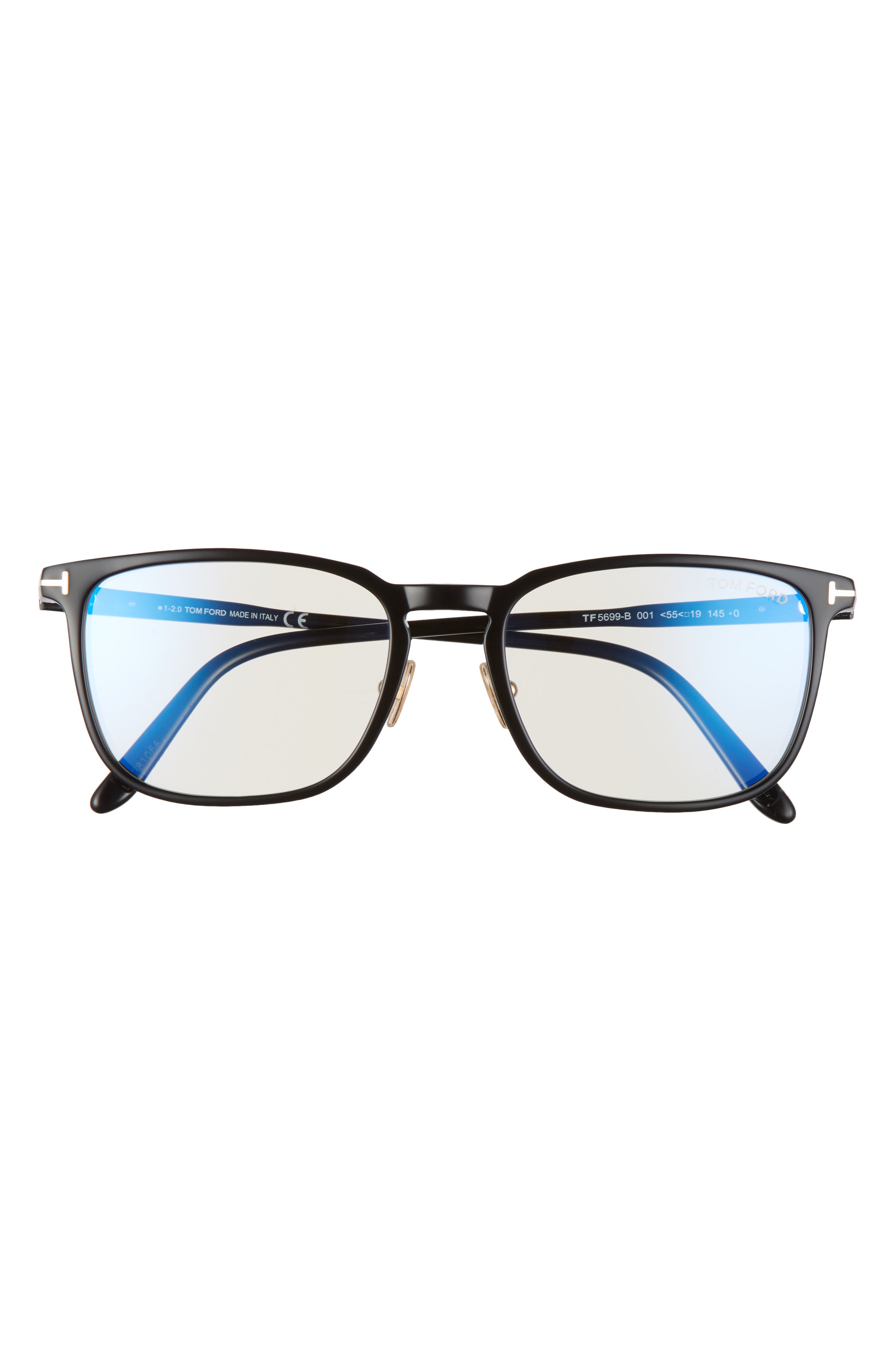 TOM FORD 55mm Square Blue Light Blocking Glasses in Shiny Black/Clear Blue  Block | Smart Closet