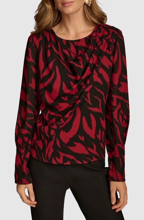 Shop Donna Karan New York Abstract Print Draped Woven Top In Red/black Multi