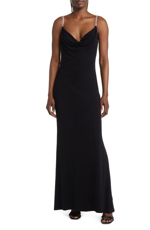 Jump Apparel Cowl Neck Jersey Trumpet Gown in Black
