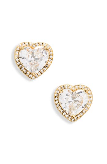 Shop Kate Spade New York My Love Cubic Zirconia Heart Stud Earrings In Clear/gold