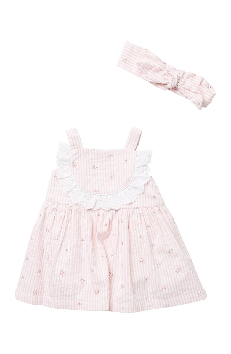 PIPPA AND JULIE Ditsy Floral Seersucker Dress & Headband 2-Piece Set, Main, color, PINK/WHITE