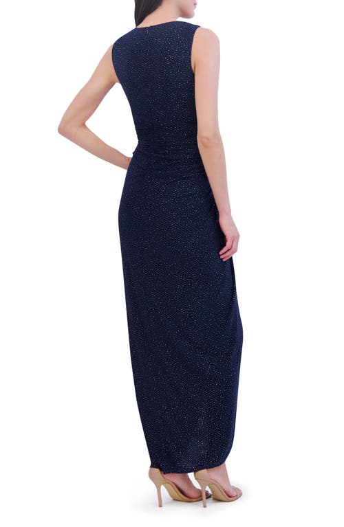 Shop Vince Camuto Shirred Rhinestone Detail Sleeveless Gown In Navy