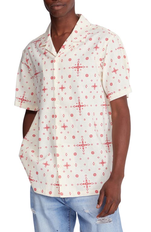 PacSun Short Sleeve Linen & Cotton Button-Up Camp Shirt in Cream