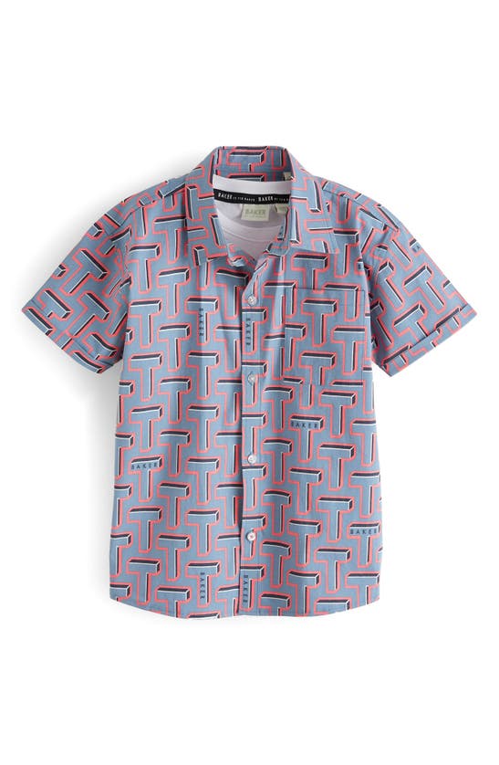 Baker By Ted Baker Kids' Cotton Graphic T-shirt & Print Short Sleeve Button-up Shirt Set In Blue