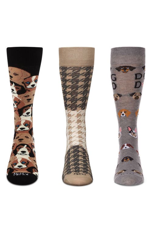 Memoi Pet Lover's Assorted 3-pack Crew Socks In Gray-black