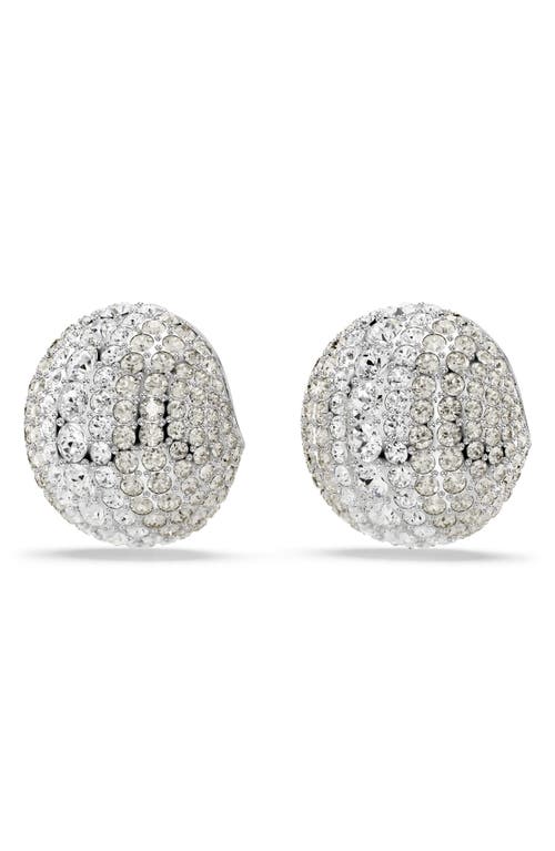 Swarovski Sublima Crystal Clip On Drop Earrings In Rhodium Plated In Silver/white