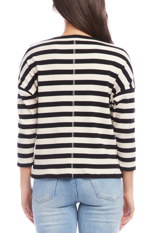 Shop Karen Kane Stripe Rib Stretch Cotton Top In Cream/black