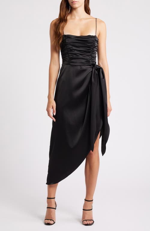 Shop Wayf The Julia Ruched Asymmetric Satin Cocktail Dress In Black