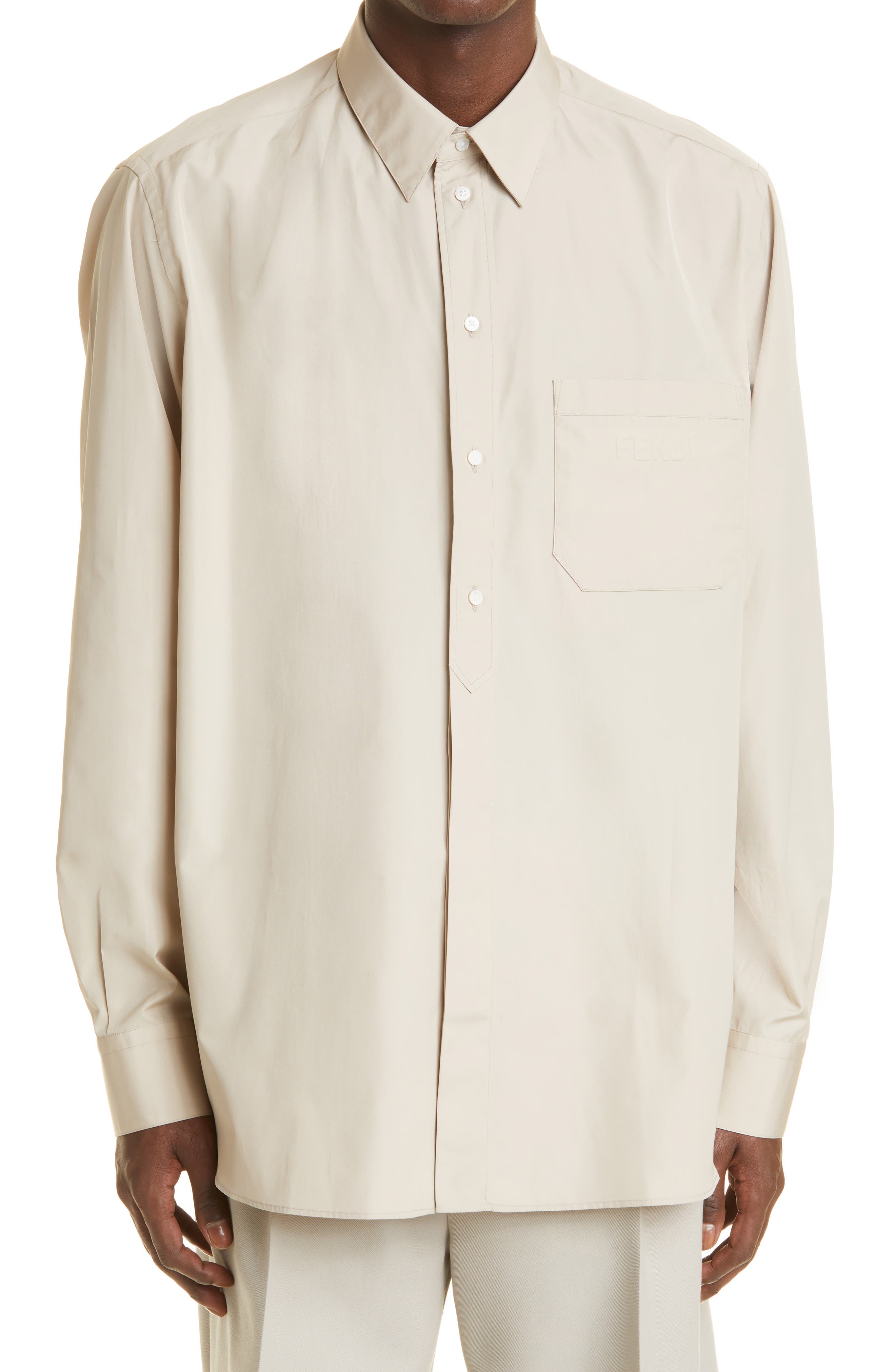 Fendi Long Sleeve Button-Up Shirt in Light Grey at Nordstrom, Size 41 Eu