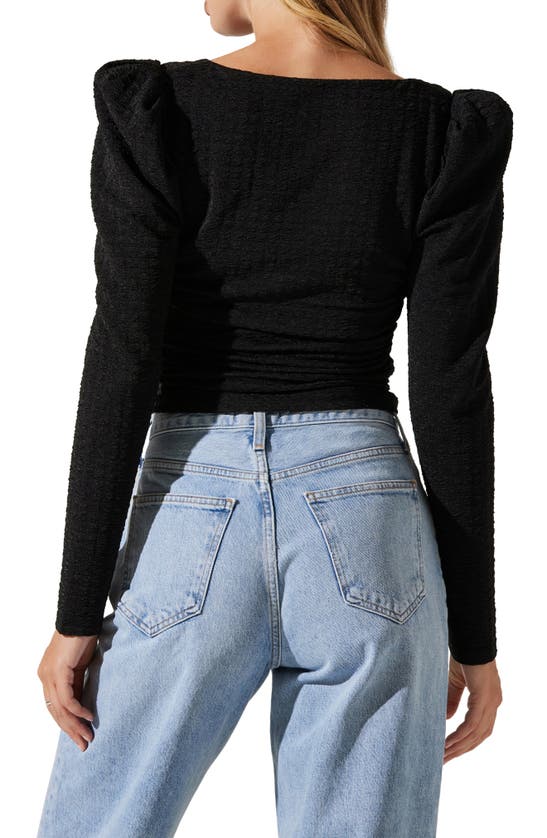 Astr Puff Shoulder Textured Knit Crop Top In Black
