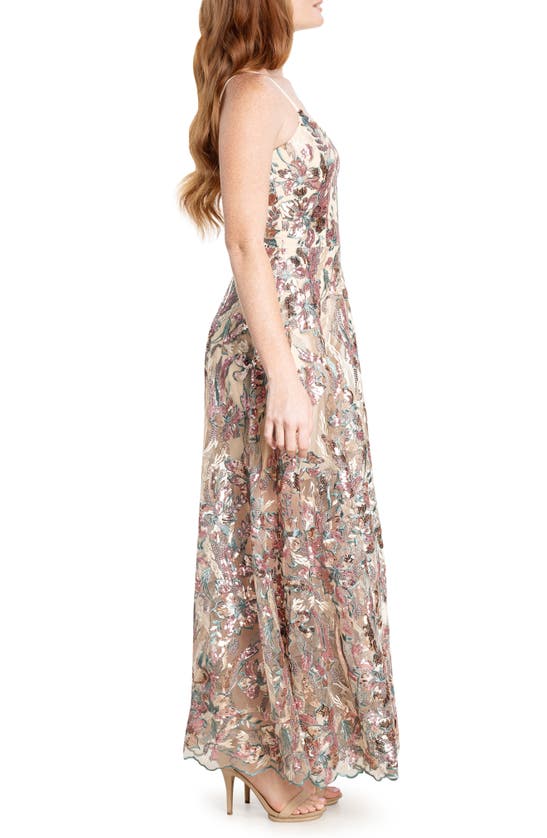 Shop Dress The Population Umalina Sequin Floral Fit & Flare Gown In Beige/ Lavender Multi
