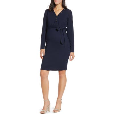 Angel Maternity Long Sleeve Maternity Sweater Dress, Blue