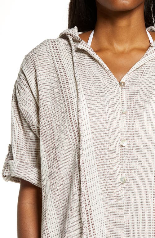 Elan Peasant Hooded Cover-up Romper In Natural/cocoa