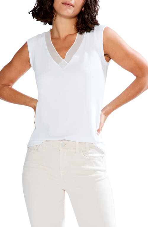 NIC+ZOE Draped Rib Mesh Trim Tank in Paper White