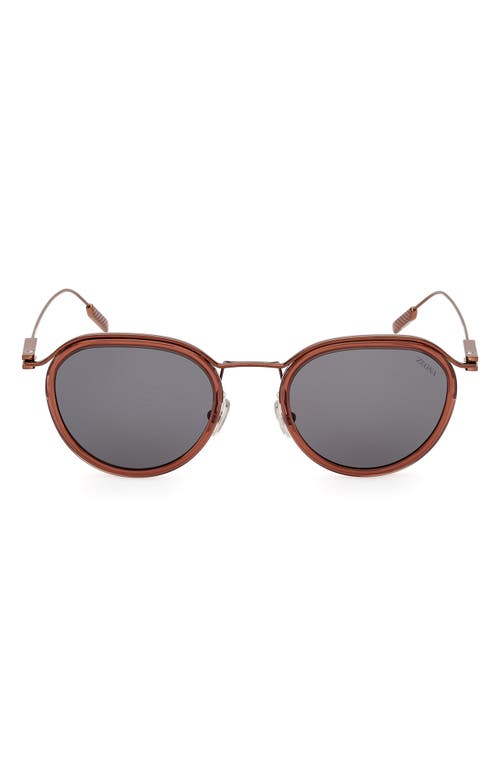 Zegna 51mm Round Sunglasses In Brown