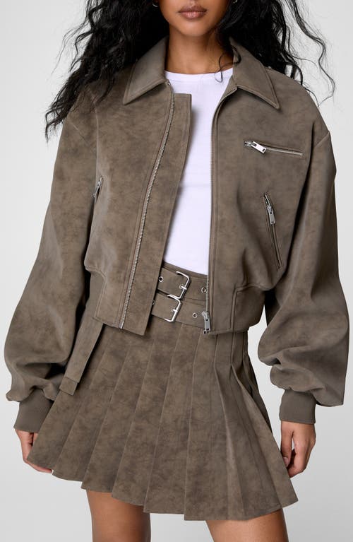 Nasty Gal Oversize Faux Suede Bomber Jacket In Brown