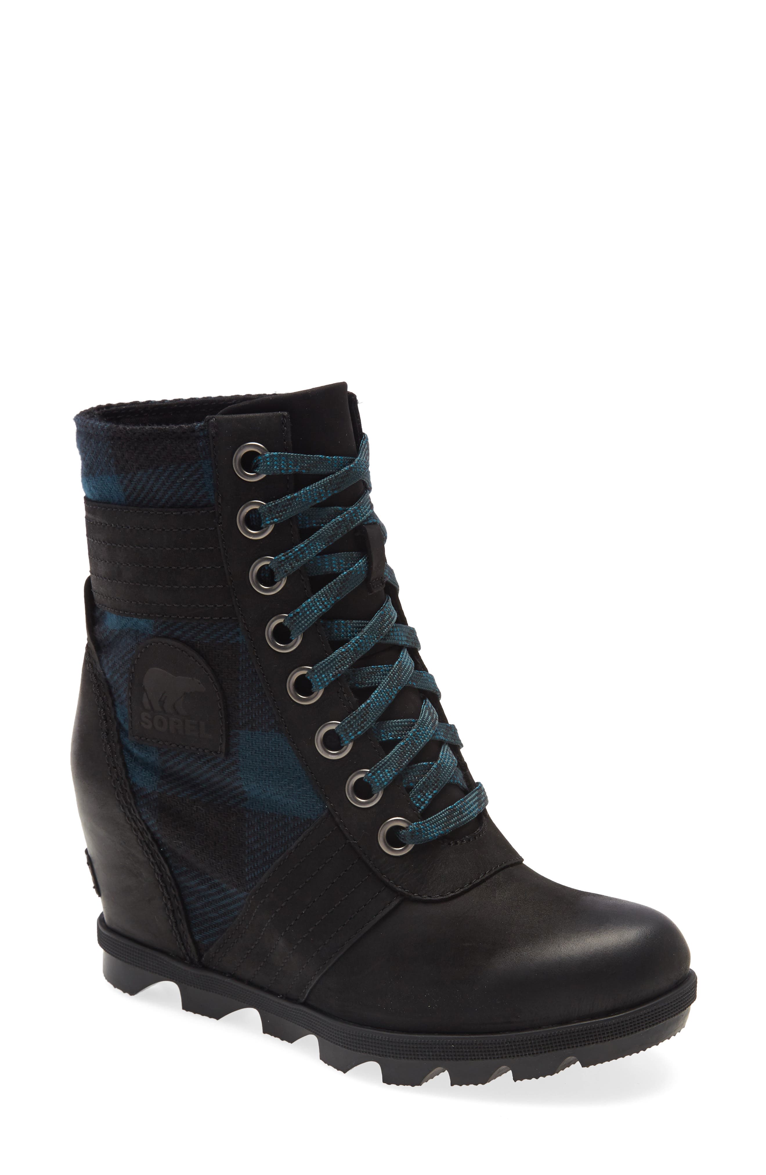 Sorel Lexie Waterproof Leather Wedge Boot In Black/ Black