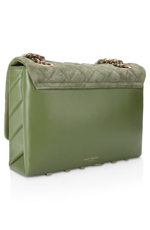 Kurt Geiger London Large Kensington Quilted Suede & Leather Shoulder Bag In Khaki
