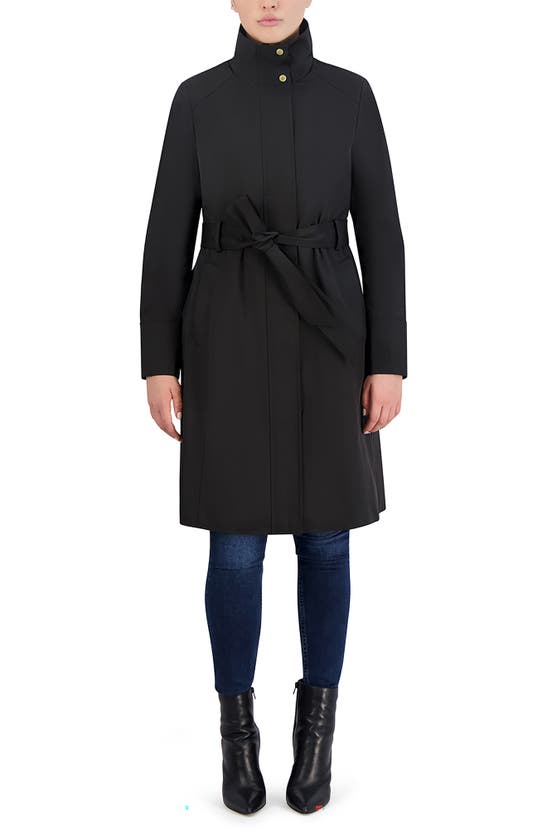 Shop Cole Haan Water Resistant Cotton Blend Trench Coat In Black