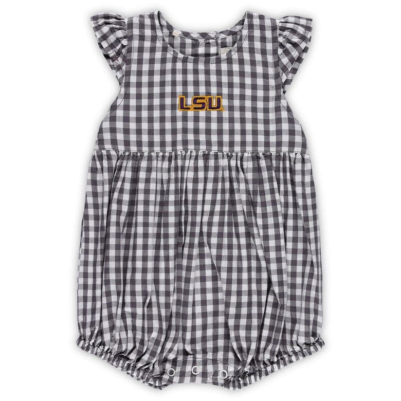 Garb Babies' Girls Infant  Charcoal Lsu Tigers Cara Woven Gingham Ruffled Bodysuit