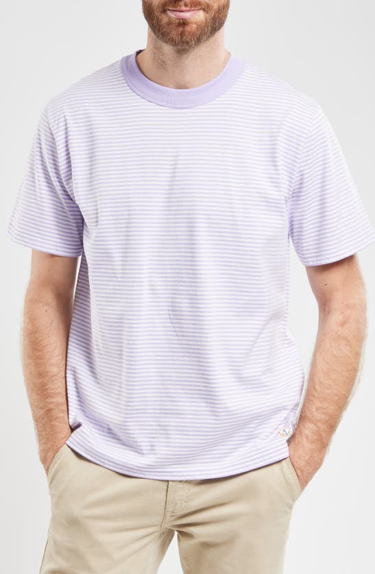 Shop Armor-lux Heritage Stripe T-shirt In Pastel Lilac/ Milk