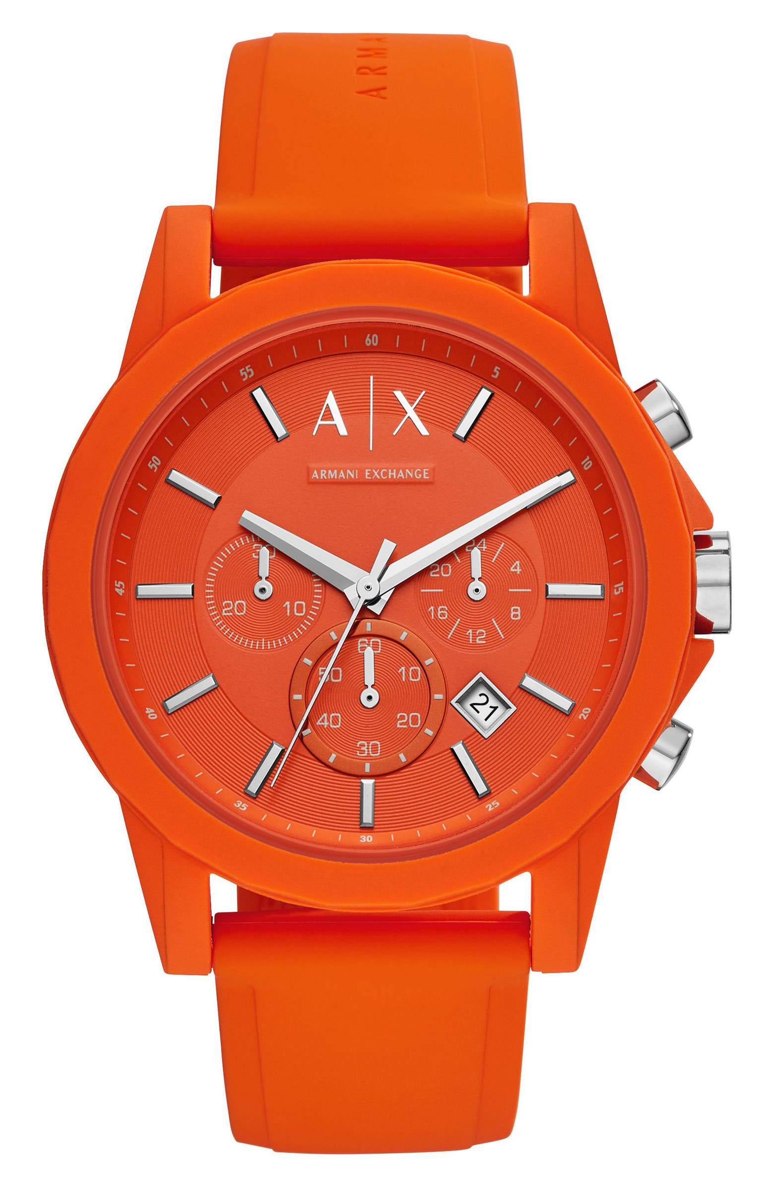 AX Armani Exchange Chronograph Silicone Strap Watch, 47mm | Nordstrom