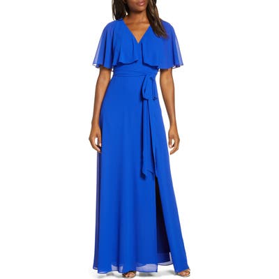 Vince Camuto Flutter Overlay Chiffon Gown, Blue