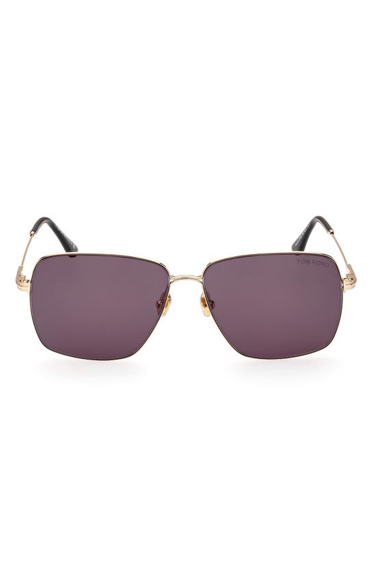 Tom Ford 58mm Square Sunglasses In Shiny Deep Gold / Smoke