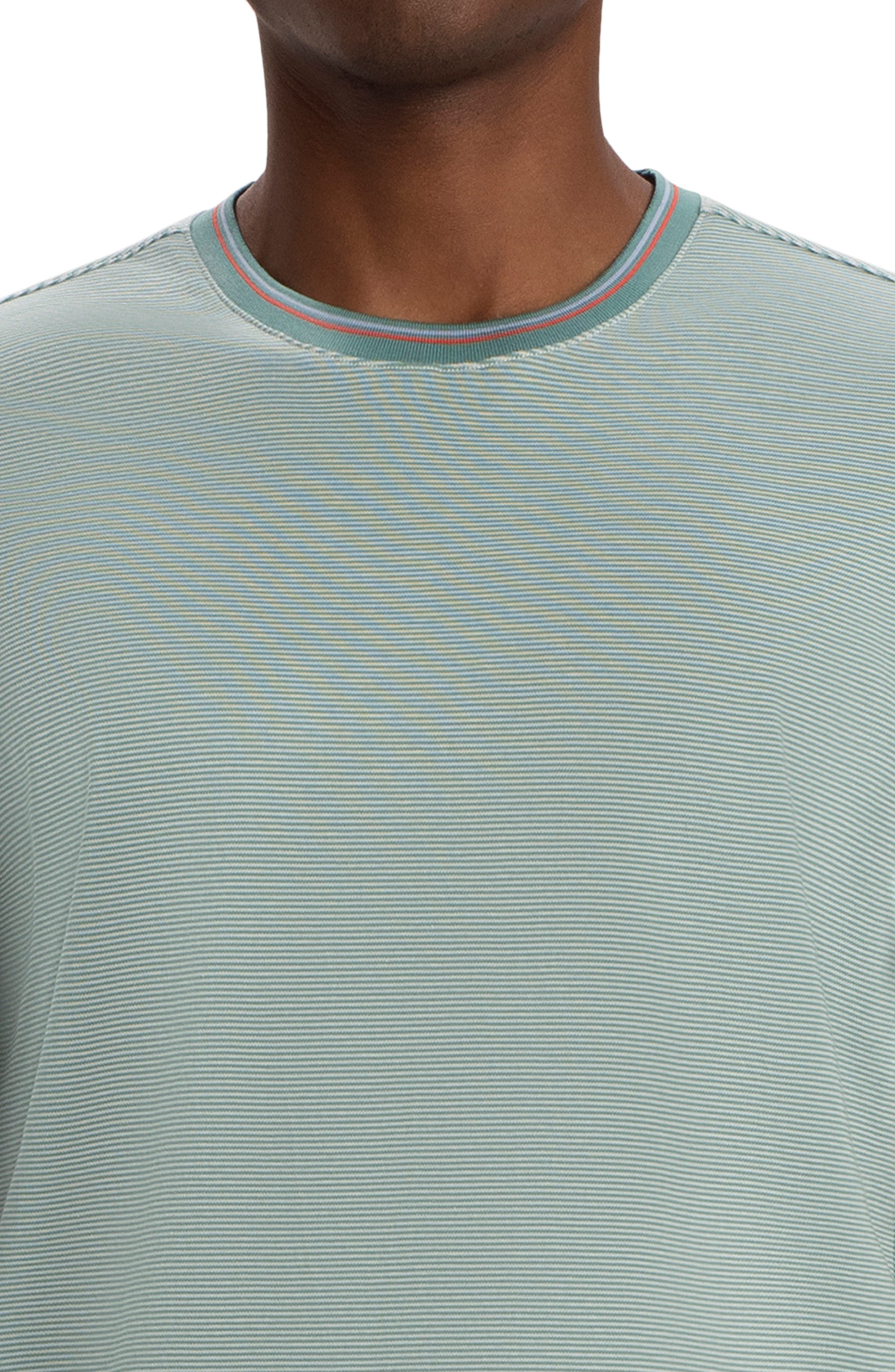 Bugatchi Pinstripe Ringer Neck T-Shirt 