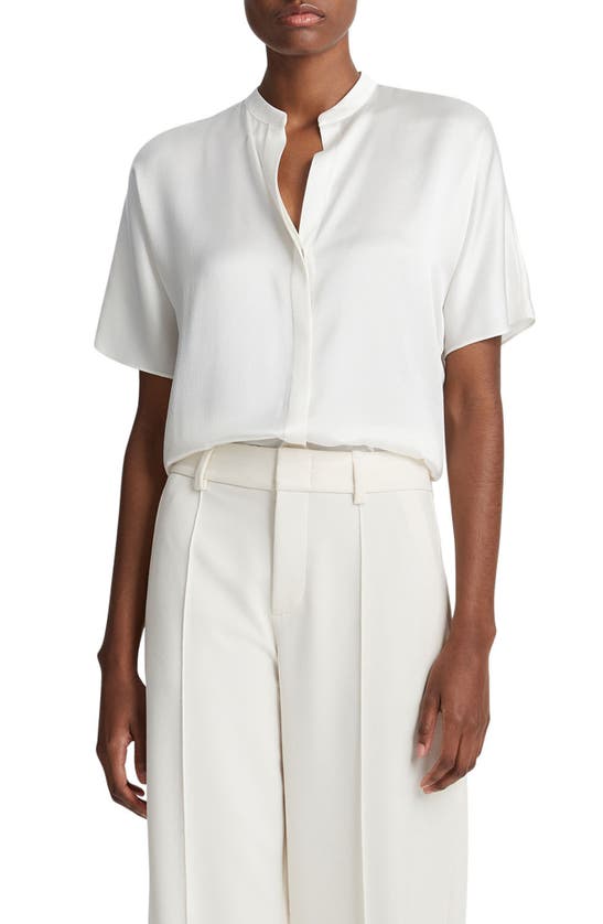 Shop Vince Dolman Sleeve Silk Button-up Shirt In Off White