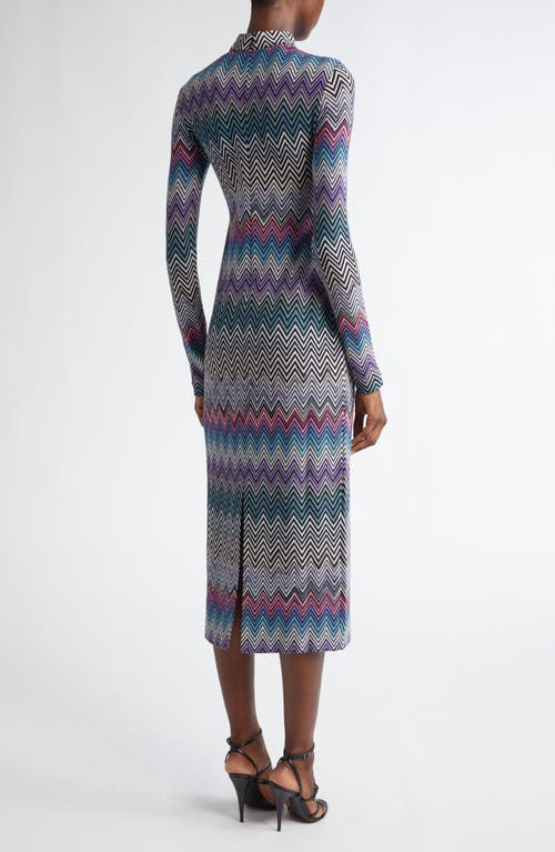 Shop Missoni Chevron Stripe Long Sleeve Wool Knit Dress In Multi Purple Turquoise Pink