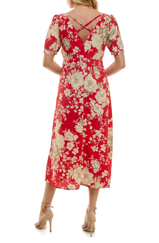 Shop Socialite Puff Sleeve Bias Midi Dress In Red Floral