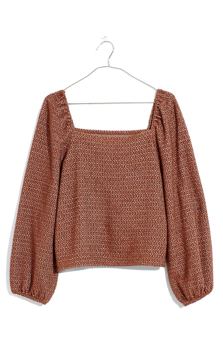 Jacquard Puff Sleeve Button Front Crop Top