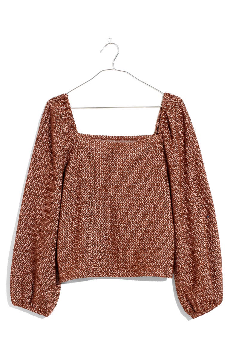 Madewell Jacquard Puff Sleeve Button Front Crop Top Nordstrom