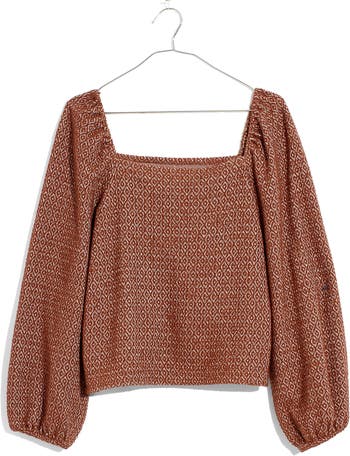 Jacquard Puff Sleeve Button Front Crop Top